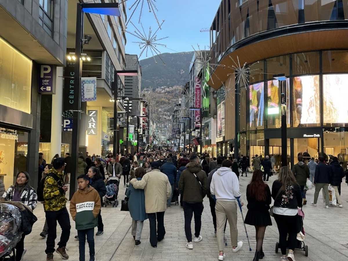 People walking down the main shopping street in Andorra La Vella
