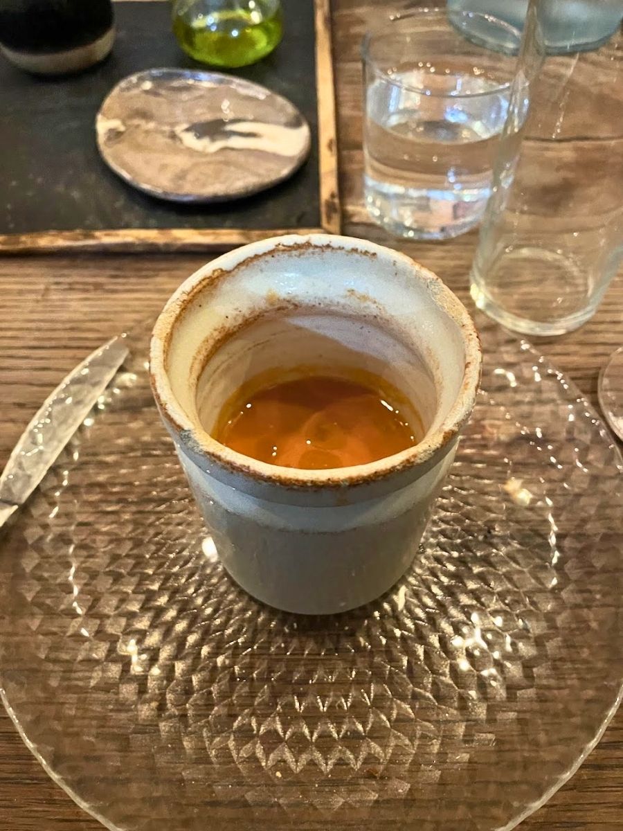 A cup of gazpacho soup at the Paella Club
