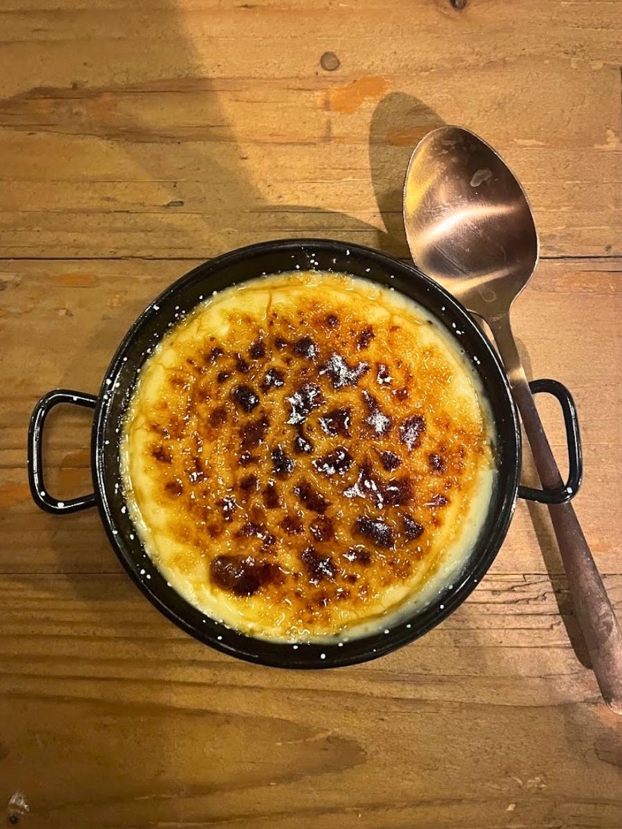 Homemade crema catalana served for dessert at Rice to Meet You in Barcelona