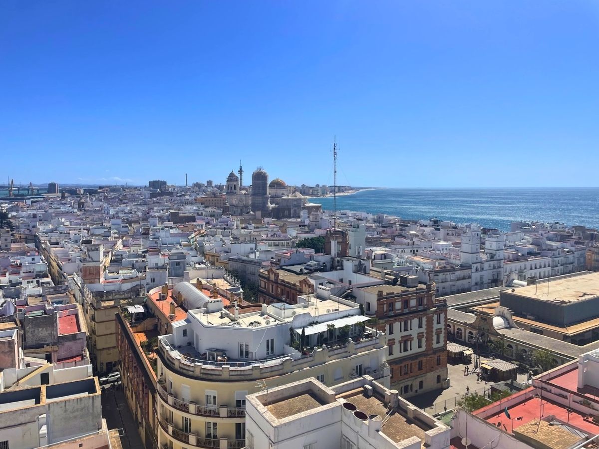 Panoramic view over Cádiz Old Town and the Cathedral from Torre Tavira