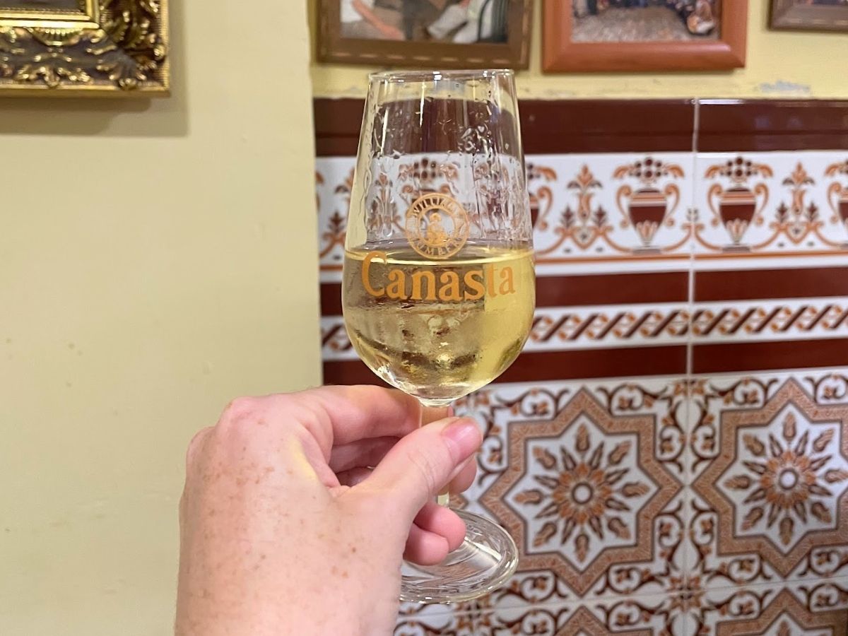 Glass of sherry served at a traditional bar in Spain
