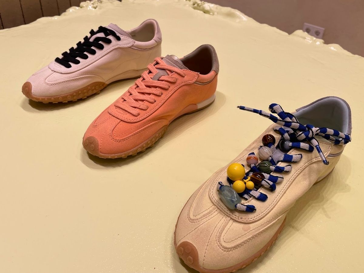 Colorful HOFF sneakers including a customized pair decorated with charms at the Madrid store