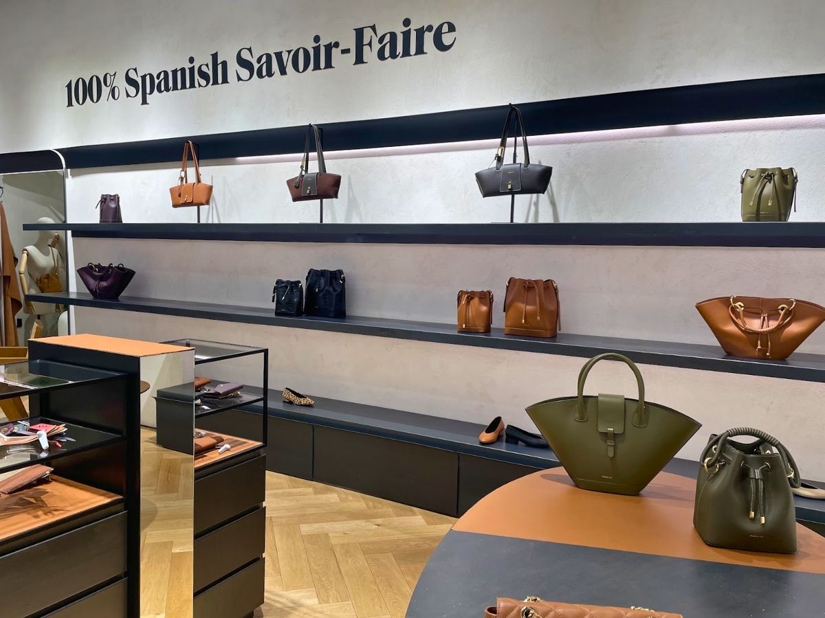 Spanish designer handbags displayed inside the Paris/64 store in Madrid